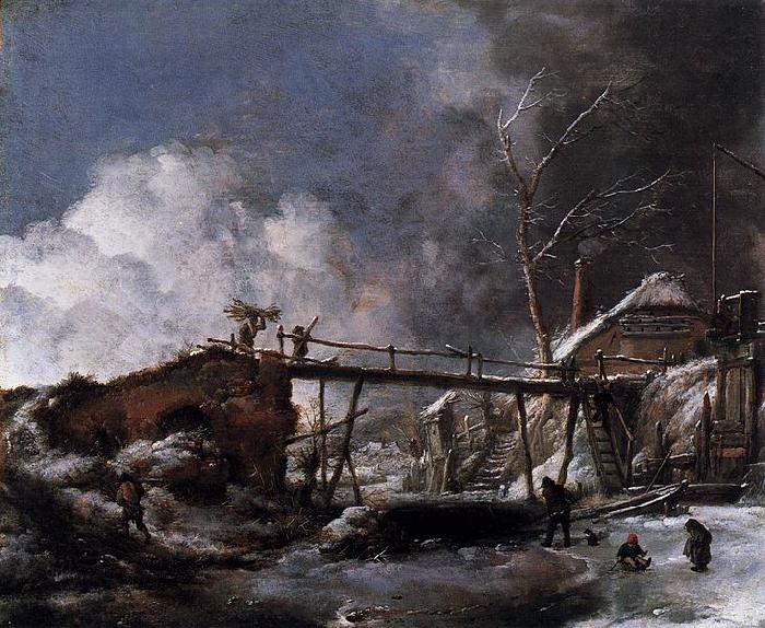 Philips Wouwerman Winter Landscape with Wooden Bridge China oil painting art